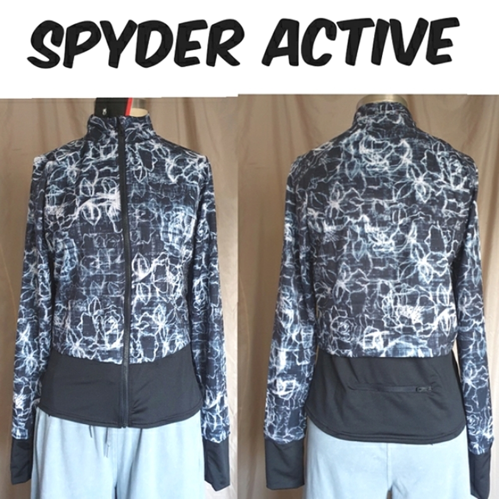 Spyder Active Wm's Lightweight Zip-Up Patterned Blk & Wh Jacket w/ Mock Neck SM